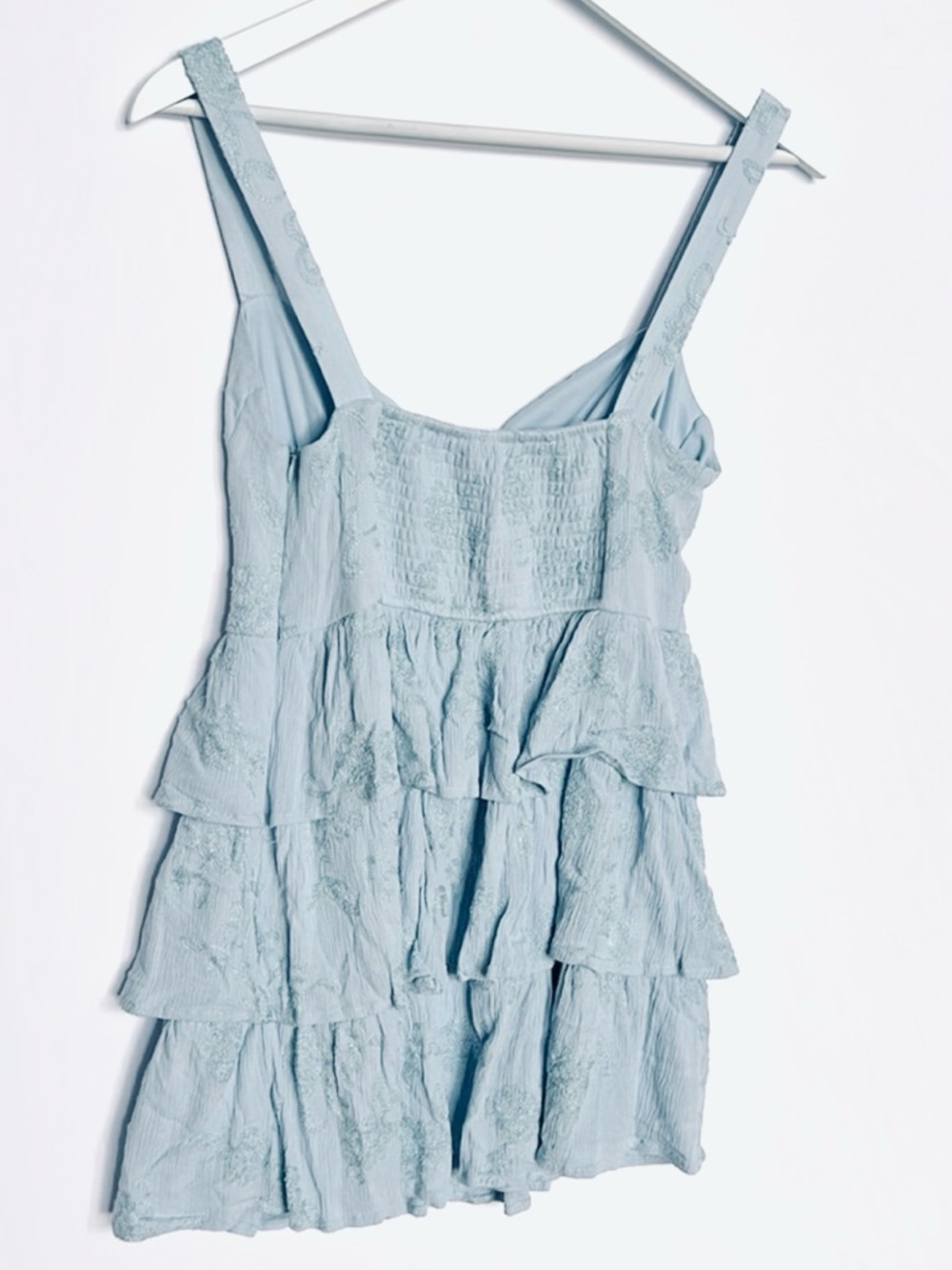 Altar'd State Roxie Floral Tiered Tiered Mini Dress Sky Blue HOCO Sz S - Picture 3 of 11